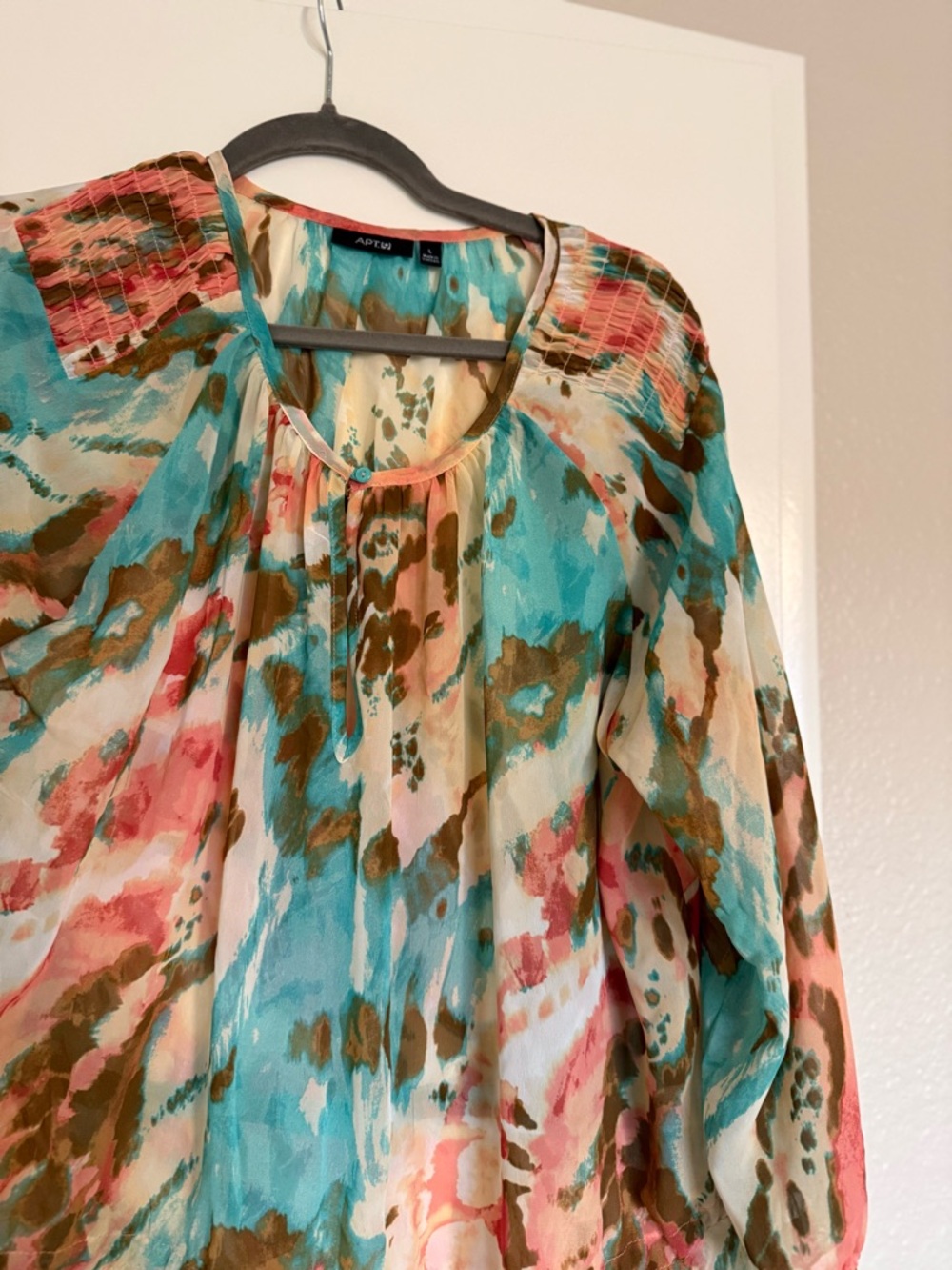Apt. 9 Turquoise Multi Floral Tie-Front Sheer Blouse - Picture 6 of 15